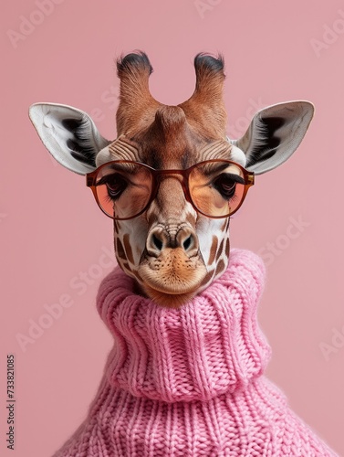 Giraffe Wearing Glasses and Pink Sweater © hakule