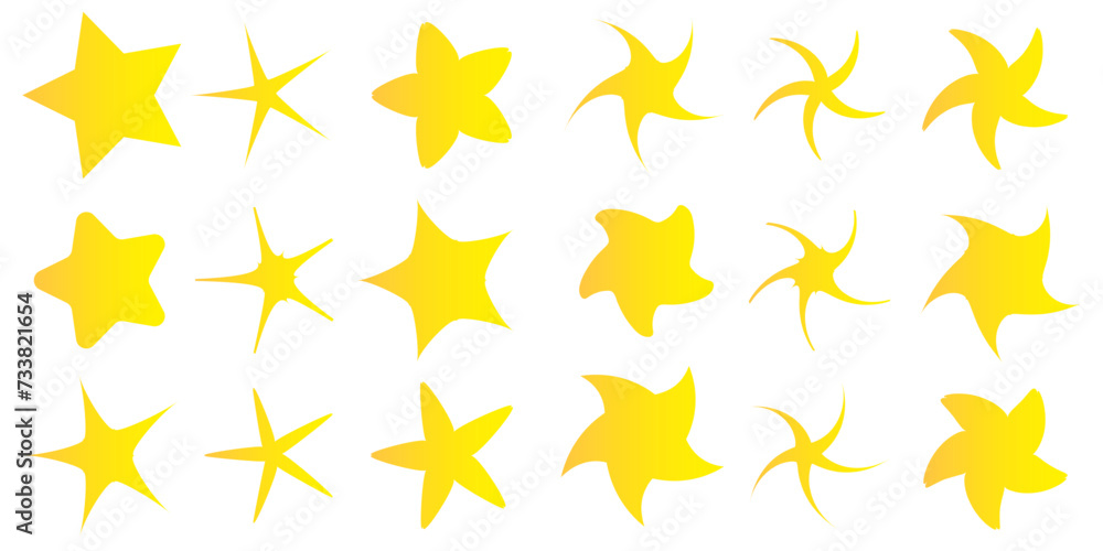 Yellow y2k star icon set. Site design element. Cartoon card picture. Isolated symbol. Vector illustration. Stock image used in web, template. Eps 10. Yellow y2k star icon set. Site design element. Cartoon card picture. Isolated symbol. Vector illustration. Stock image used in web, template. Eps 10.