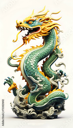 Chinese style dragon statue on white background. closeup of photo.