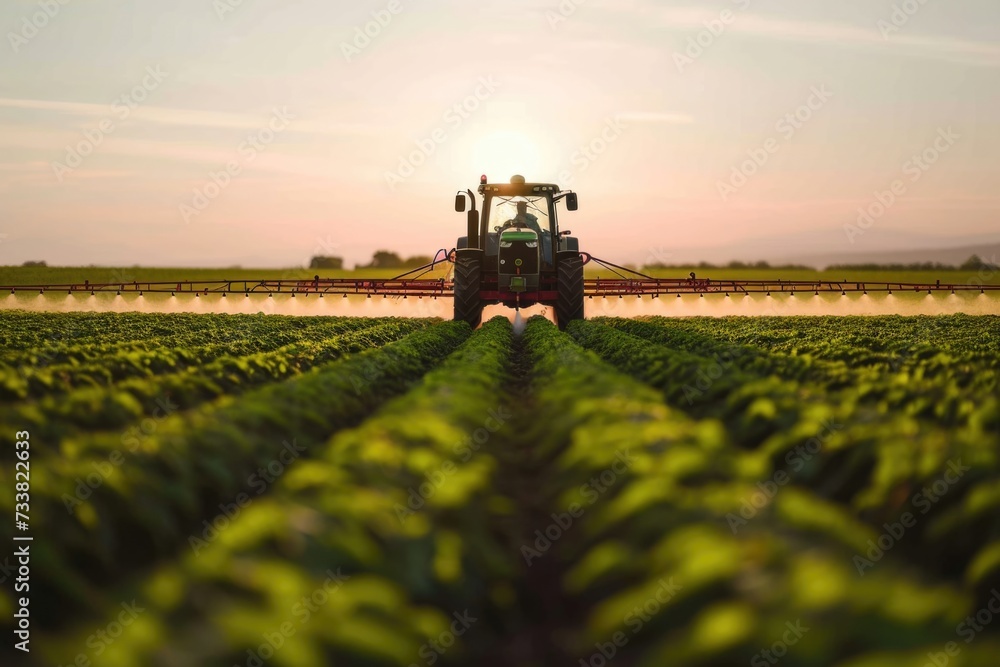 Pesticide spraying on soy field in spring. Pesticide spraying on soy field in spring.