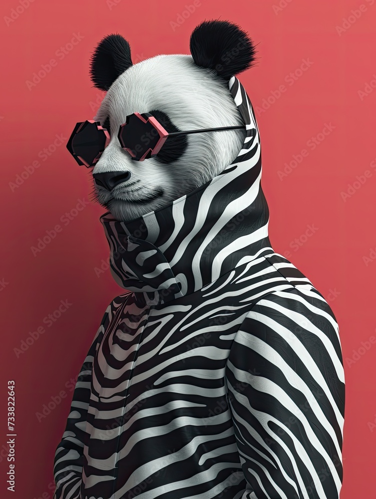 Panda Bear in Sunglasses and Zebra Suit