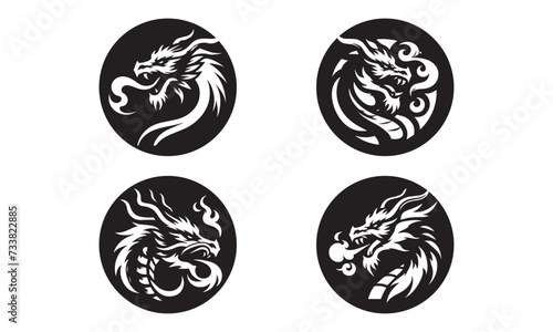 Dragon faces MASCOT LOGO IN SILHOUETTE STYLE   BLACK AND WHITE DRAGON Face MASCOT LOGO ICONs