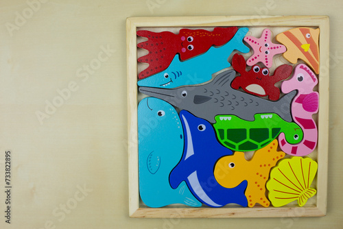 Wooden puzzle with sea creatures