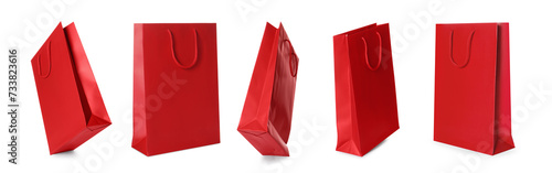 Red shopping bag isolated on white, different sides