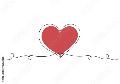 Continuous one line drawing of heart and love sign line art drawing vector illustration 