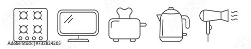 set of household appliances ana devices icons with editable stroke. simple line icons such as hair dryer, kettle, toaster, mixer, meat grinder