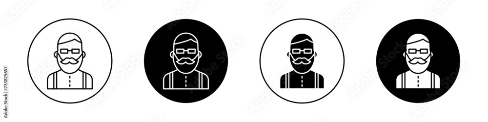 Hipster Icon Set. Hipster beard man hairstyle vector symbol in a black filled and outlined style. Urban Style Sign.