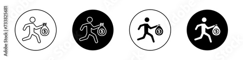 Thief Icon Set. Robber and criminal money steal vector symbol in a black filled and outlined style. Guarded Safety Sign. photo
