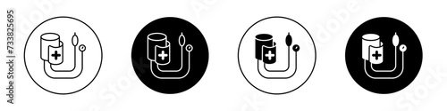 Tonometer Icon Set. Pressure blood hypertension vector symbol in a black filled and outlined style. Health Check Sign. photo