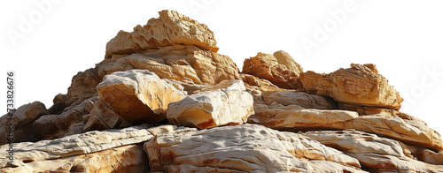 Photography of desert rocks isolated on white transparent background