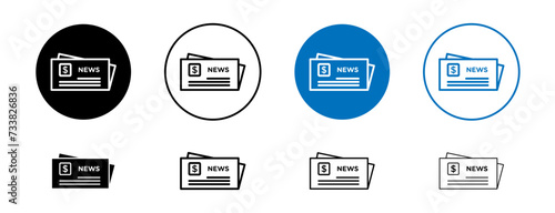 Financial News Line Icon Set. Breaking news Updates symbol in black and blue color. © Ghori