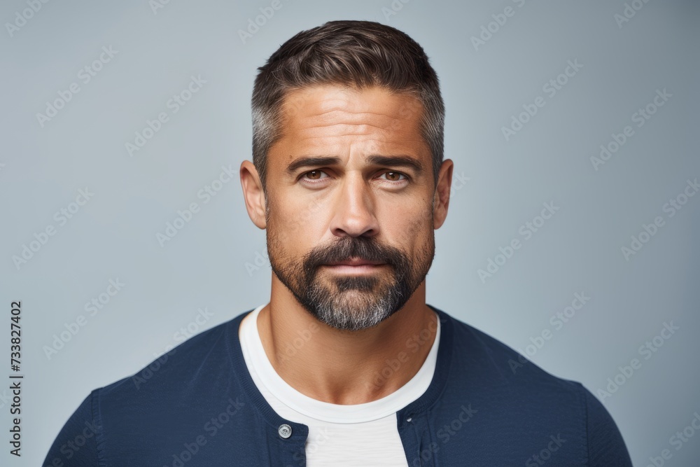 Portrait of handsome mature man with beard and mustache. Isolated on grey background. Portrait of handsome mature man with beard and mustache. Isolated on grey background.