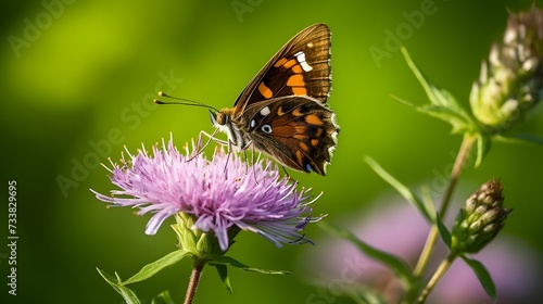 AI generated illustration of a butterfly atop a sun-soaked flower