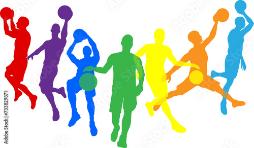 Silhouette basketball player set. Active sports people healthy players fitness silhouettes concept.