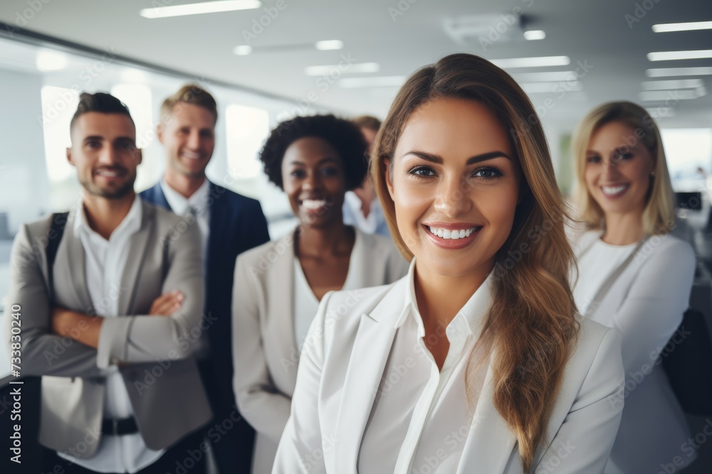 Diverse business team with a confident woman in the lead Diverse business team with a confident woman in the lead