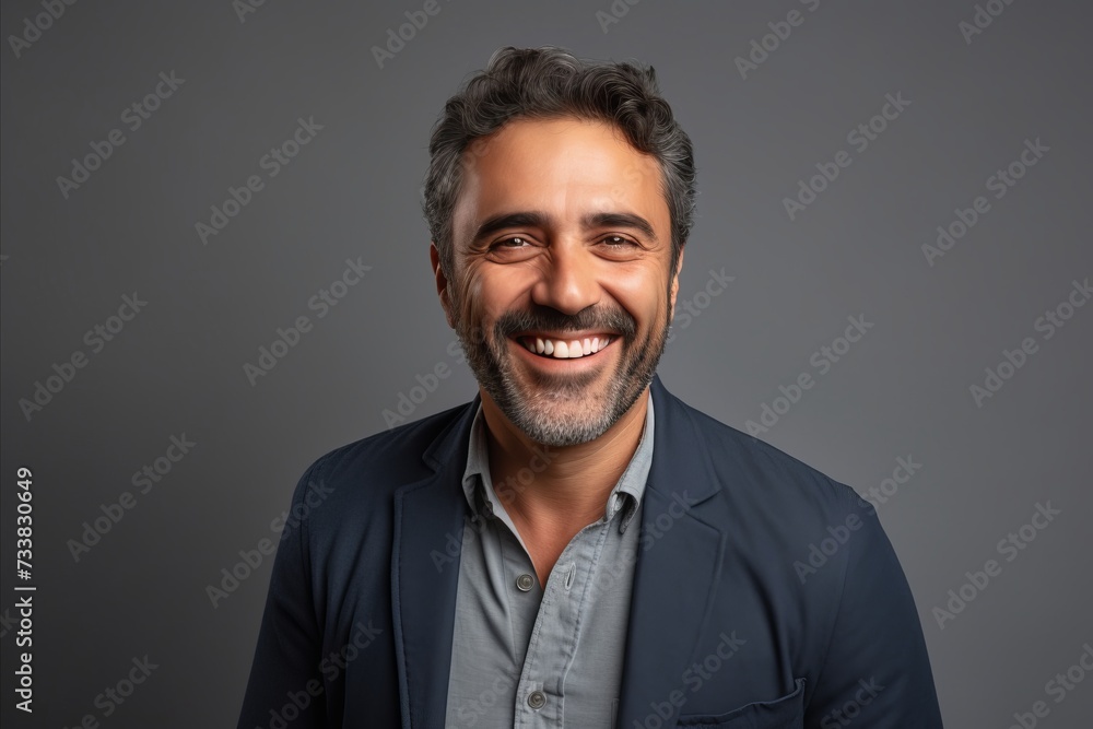 Portrait of a happy Indian man smiling at the camera over grey background Portrait of a happy Indian man smiling at the camera over grey background
