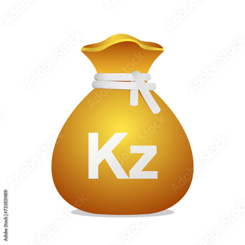 Moneybag with Angolan Kwanza symbol. Cash money, currency, business and financial item. Golden bag icon.