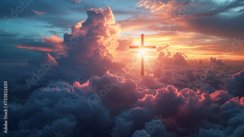 the Christian cross seen from the clouds