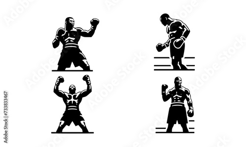 Boxing different fighting stance positions mascot logo icon in silhouette style
