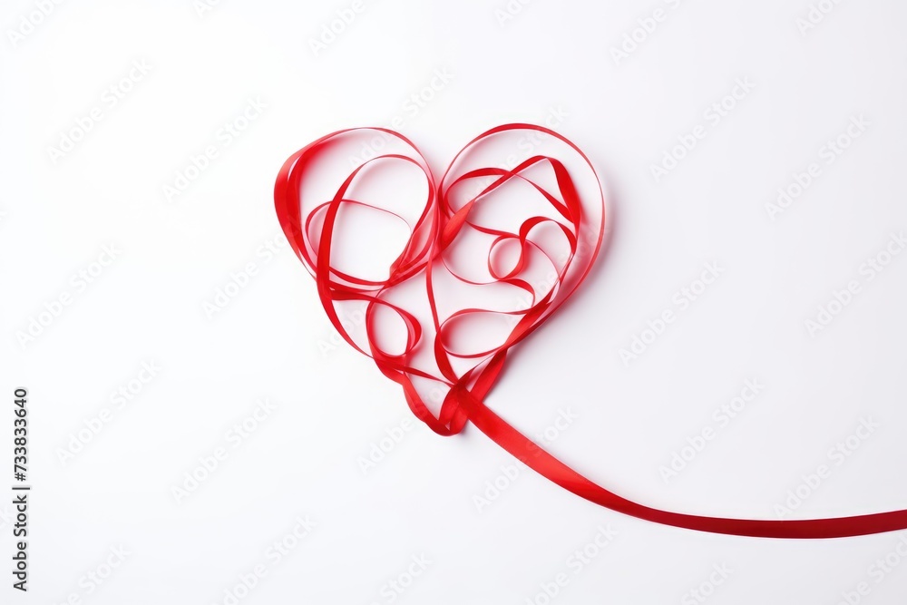 Heart made of ribbon on white background, copy space. Valentine's day, Mother's day, Women's Day, Wedding, love concept Heart made of ribbon on white background, copy space. Valentine's day, Mother's day, Women's Day, Wedding, love concept