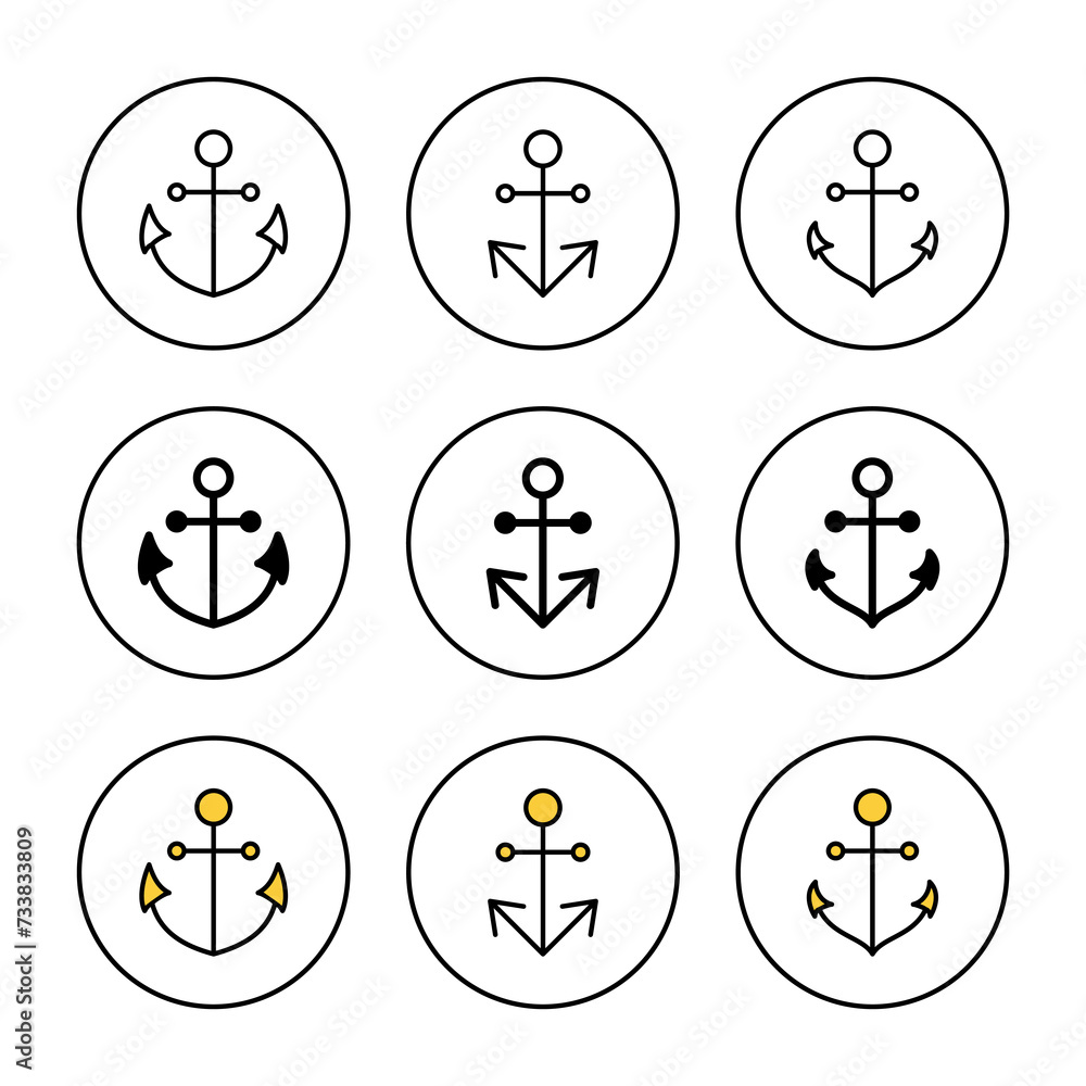Anchor icon set vector. Anchor sign and symbol. Anchor marine icon. Anchor icon set vector. Anchor sign and symbol. Anchor marine icon.
