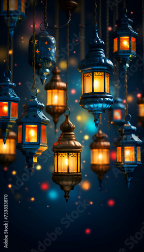 Lanterns in oriental style. Ramadan Kareem background