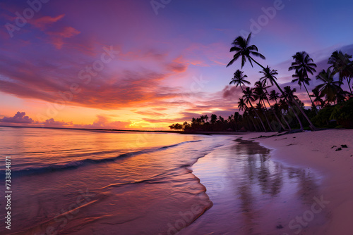 Serene Tropical Beach Landscape at Sunset: A Perfect Destination for Relaxation and Serenity