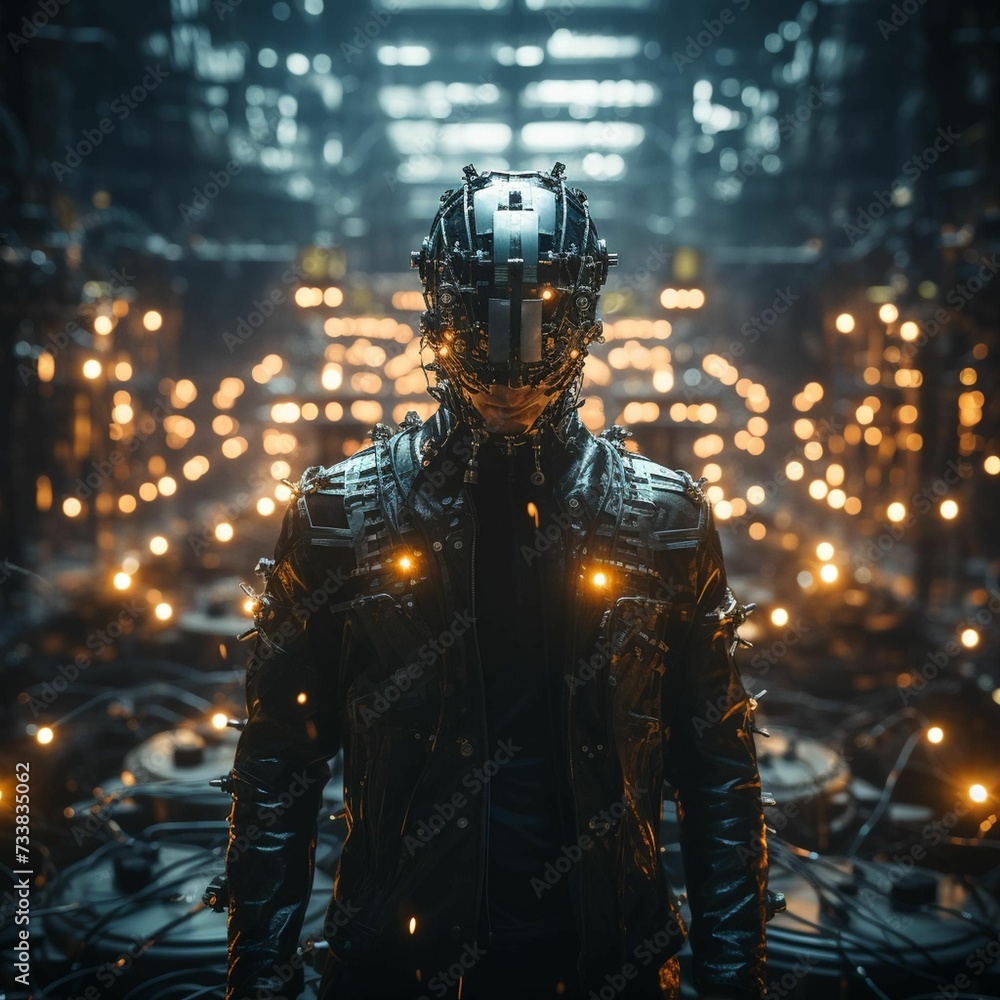 AI generated illustration of a man in a futuristic robotic costume