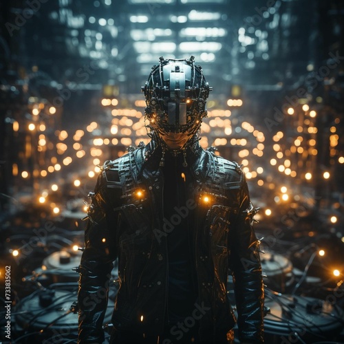 AI generated illustration of a man in a futuristic robotic costume