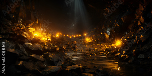 A screenshot of a cave with glowing lights and a cave with a cave in the background.