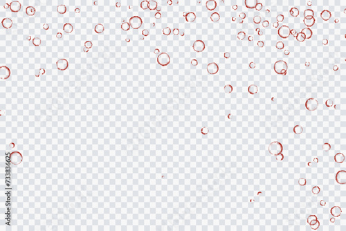 Red air bubbles, oxygen, champagne crystal clear, isolated on a transparent background of modern design. Vector illustration of EPS 10.