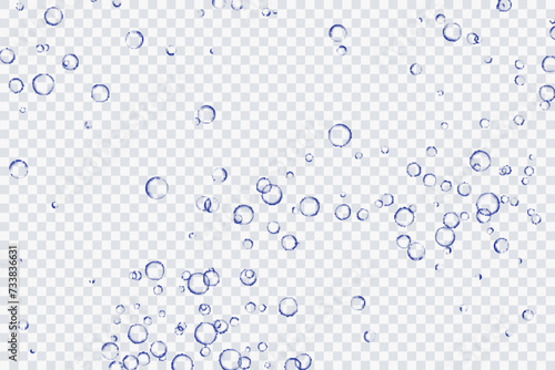 Blue air bubbles, oxygen, champagne crystal clear, isolated on a transparent background of modern design. Vector illustration of EPS 10.