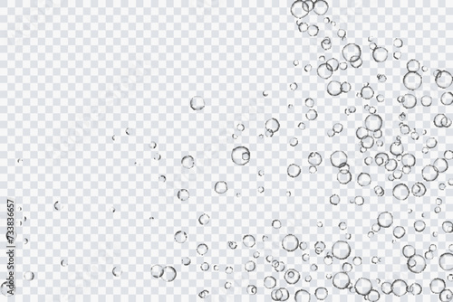 Air bubbles, oxygen, champagne crystal clear, isolated on a transparent background of modern design. Vector illustration of EPS 10. photo