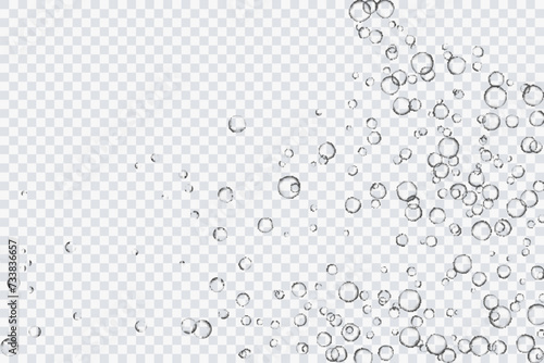 Air bubbles, oxygen, champagne crystal clear, isolated on a transparent background of modern design. Vector illustration of EPS 10.