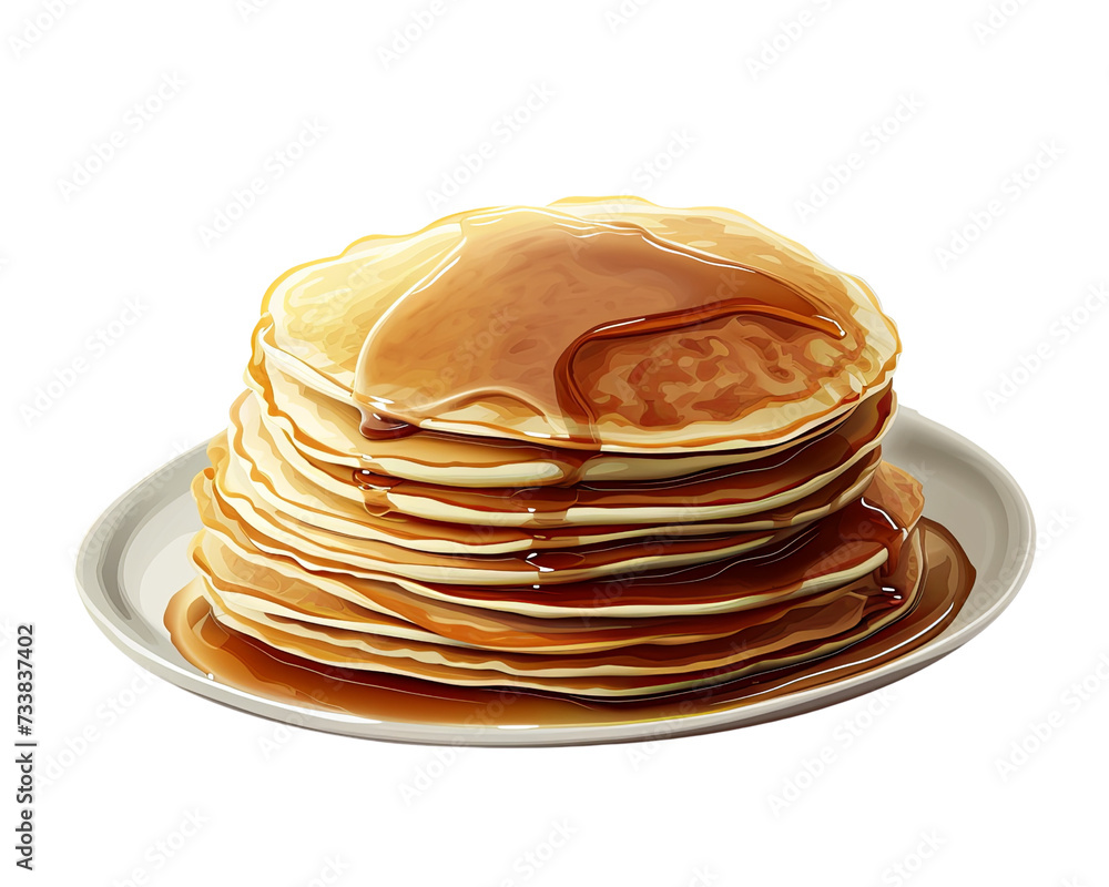 A Plate of Pancakes with Syrup Isolated on a Transparent Background A Plate of Pancakes with Syrup Isolated on a Transparent Background