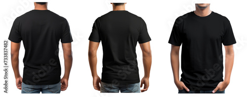 set of plain black t-shirt and man back and front for PNG mockup on transparent background crop image use.