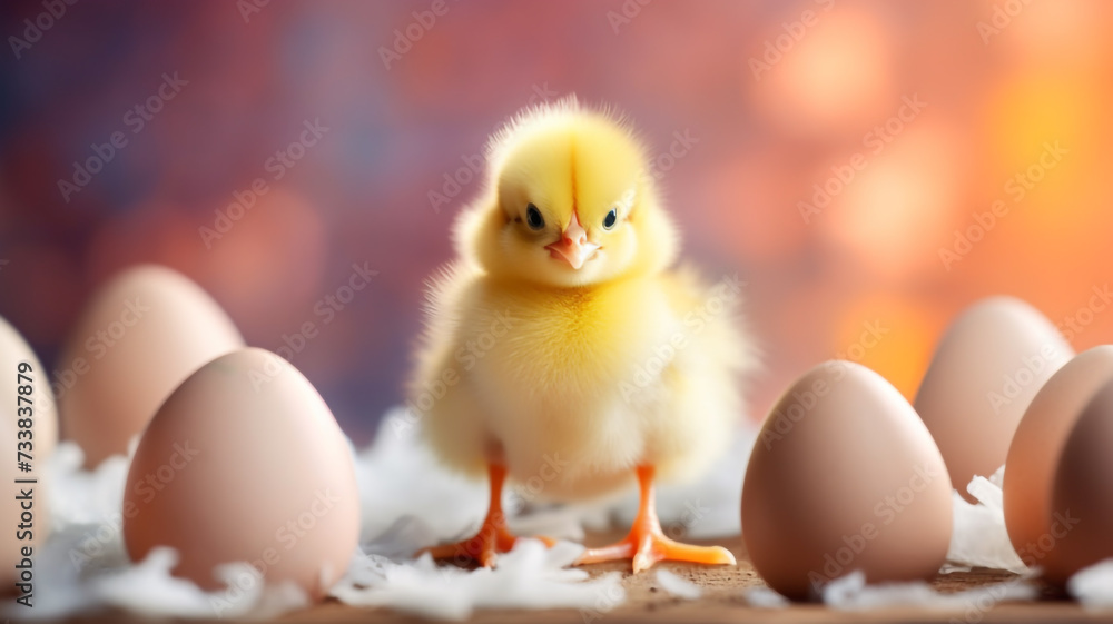Easter background. A little chicken. Easter.  Generated illustration of artificial intelligence.