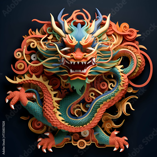 Wallpaper Mural Chinese dragon on a dark background. 3d rendering. 3d illustration. Torontodigital.ca