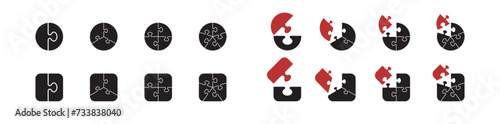 Puzzle icon set. Complete and incomplete. Vector EPS 10 photo