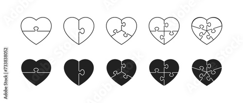 Puzzle in heart shape icon set. Vector EPS 10
