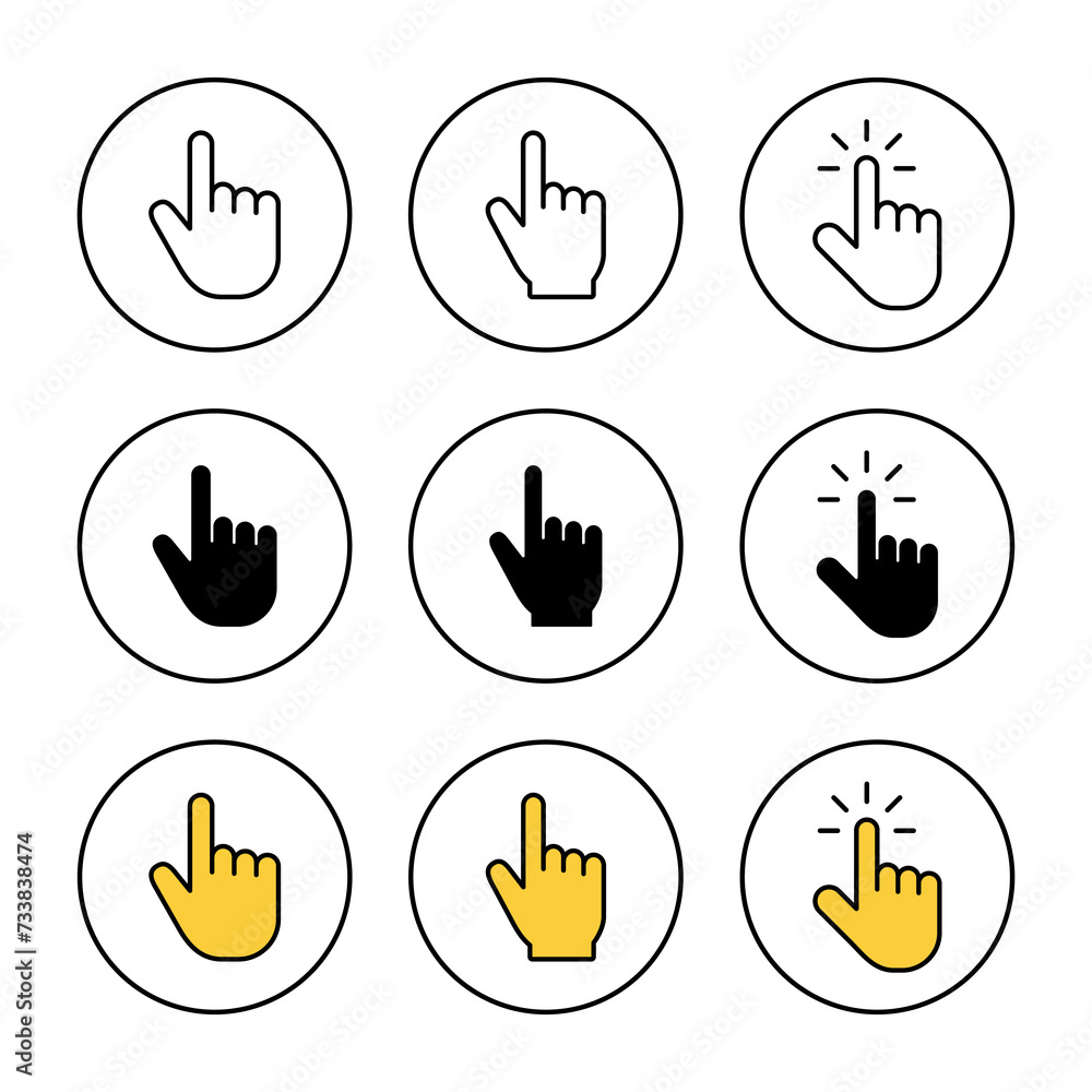 Hand cursor icon set vector. cursor sign and symbol. hand cursor icon clik Hand cursor icon set vector. cursor sign and symbol. hand cursor icon clik