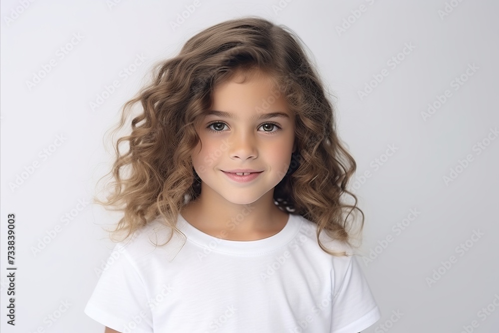 Portrait of a beautiful little girl with curly hair on a gray background Portrait of a beautiful little girl with curly hair on a gray background