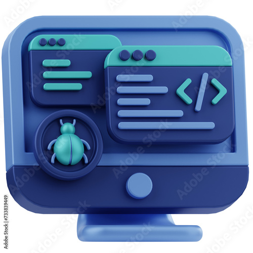 Debugging Programing Language 3D Illustration
