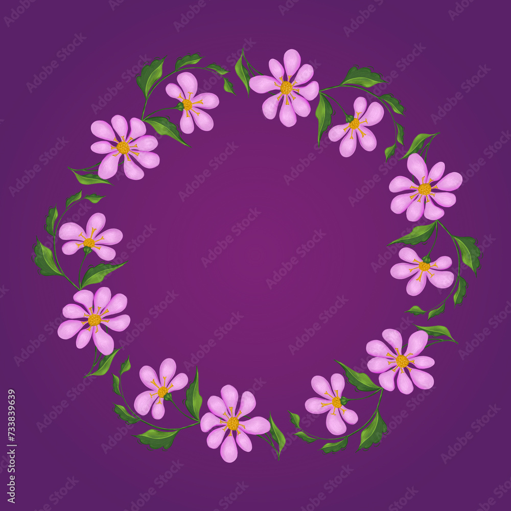 Floral round frame. Wreath of flowers.