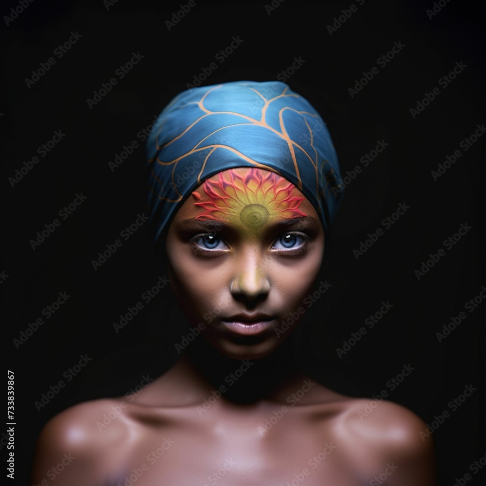 the model wears one of her creations for a portrait session