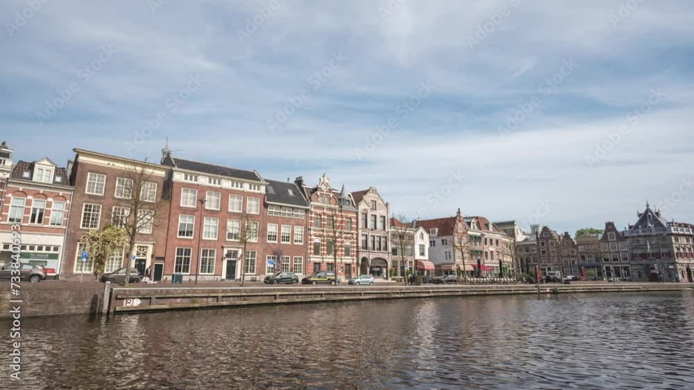 Haarlem Netherlands time lapse, city skyline at canal waterfront Haarlem Netherlands time lapse, city skyline at canal waterfront