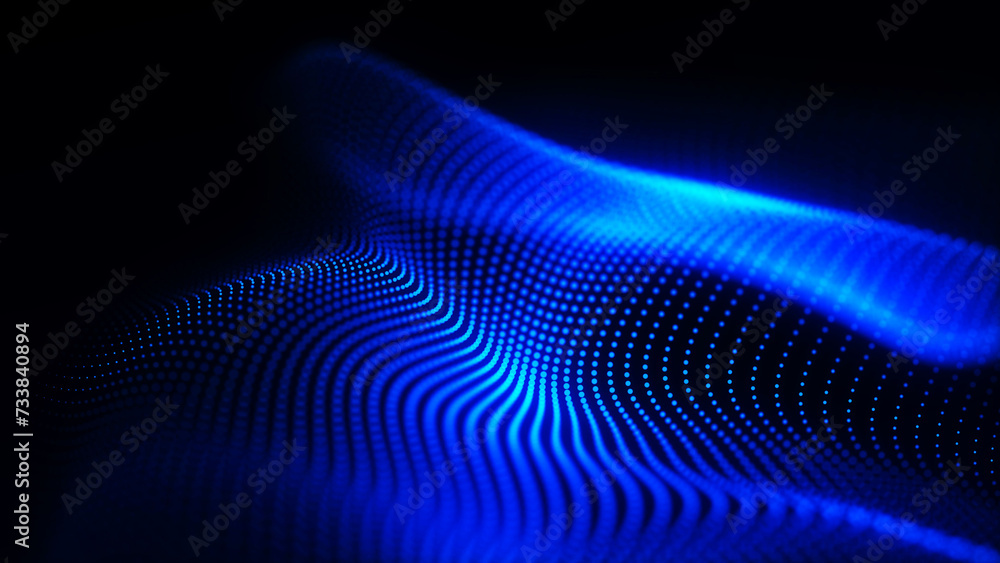 Futuristic particle wave. Abstract technology background. Big data visualization. 3d Widescreen. 3D rendering. Futuristic particle wave. Abstract technology background. Big data visualization. 3d Widescreen. 3D rendering.