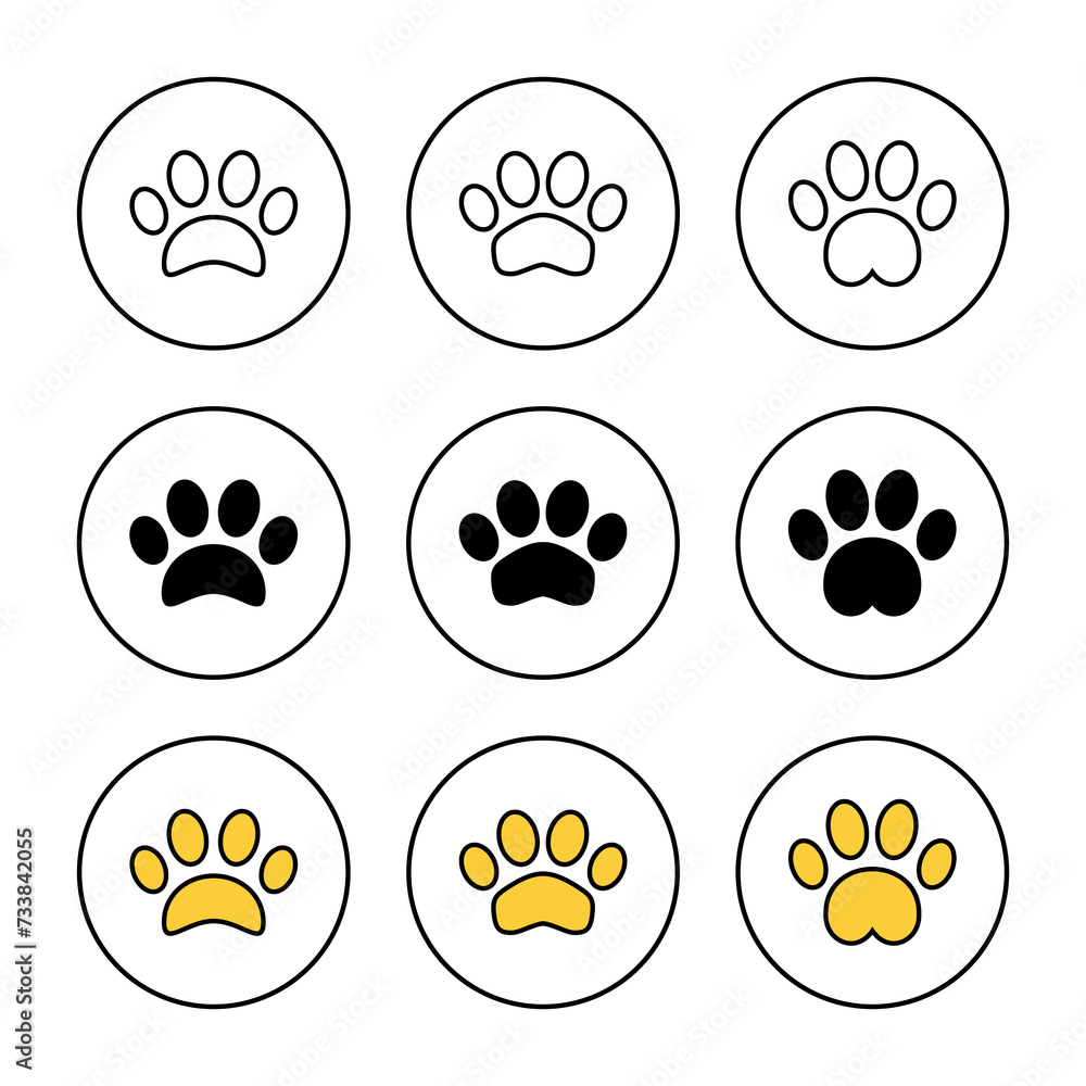 Paw icon set vector. paw print sign and symbol. dog or cat paw Paw icon set vector. paw print sign and symbol. dog or cat paw