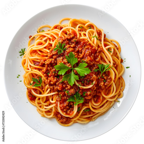 Top view spaghetti bolognese isolated on transparent background