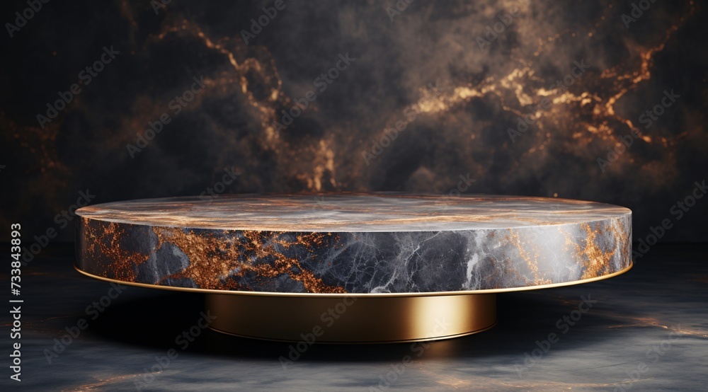 a round black and gold table - obrazy, fototapety, plakaty 